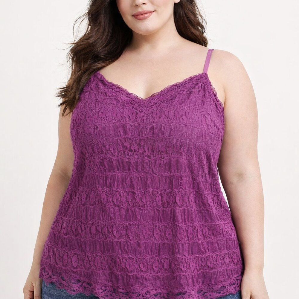 New Torrid Fuchsia Y2K Lace Babydoll Cami Tank Top Size 4X adjustable straps